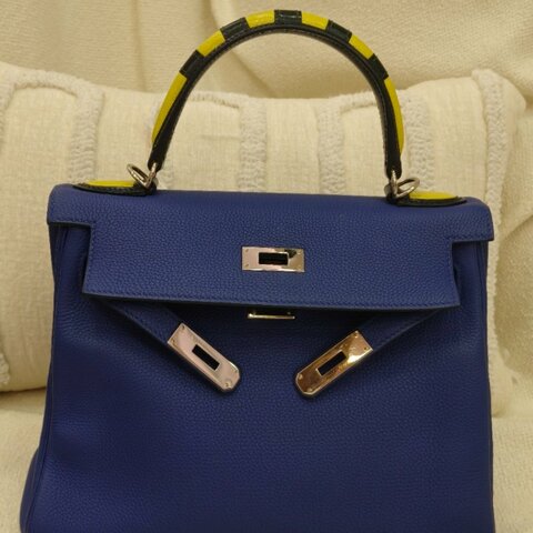 愛馬仕 Hermès Kelly 28 凱莉 鯊魚手柄 7T電光藍 Togo皮 銀扣｜98新｜A刻