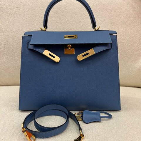愛馬仕 Hermès Kelly 28 凱莉 深遂藍 Epsom皮 金扣｜C刻