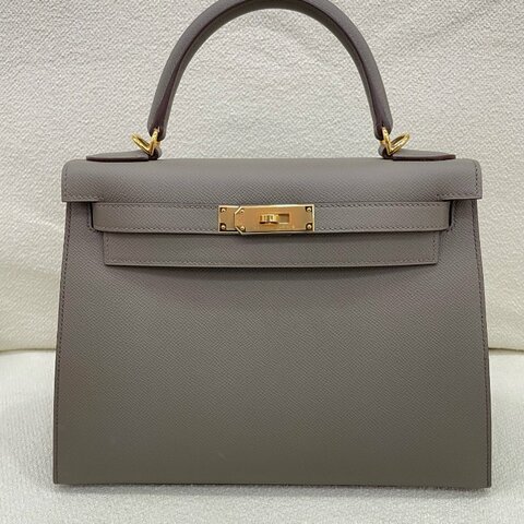 愛馬仕 Hermès Kelly 28 凱莉 8F錫器灰 Madame皮 金扣｜D刻