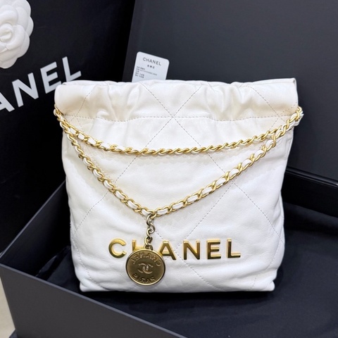 Chanel 香奈兒 23S白金牛皮22bag mini垃圾袋 芯片款
