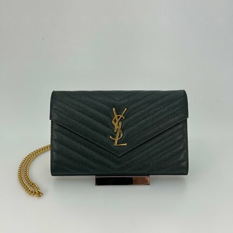 YSL 377828 綠色金釦WOC 金鍊包