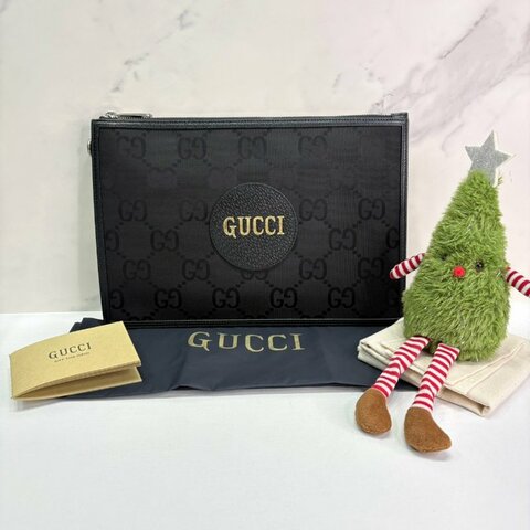 GUCCI Off The Grid黑緹花尼龍手拿包