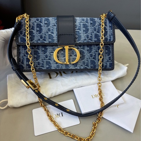 【近新閒置品】Dior 牛仔老花Montaigne蒙田鏈條包單肩斜背包