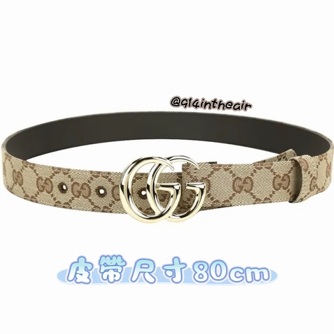 914intheair 『閒置新』Gucci 古馳GG Marmont 雙G拋光金釦帆布拼牛皮腰帶皮帶(3CM/烏木棕)