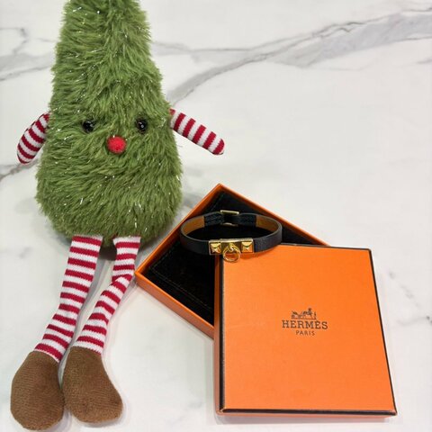 HERMES Rivale Mini皮革黑金手環