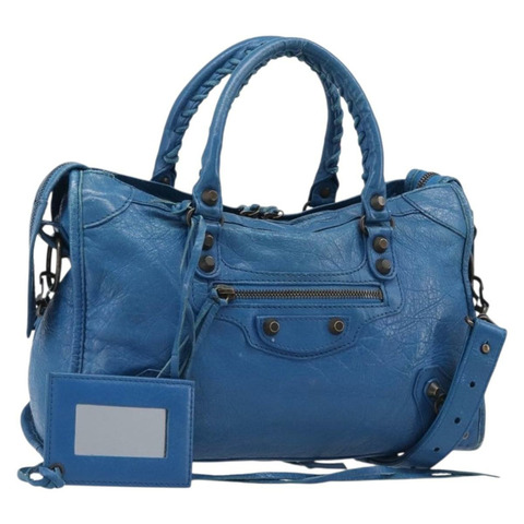 BALENCIAGA 經典都會手袋 皮革 兩用 藍色 431621 正品 200825V