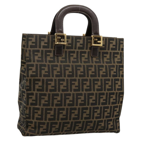 FENDI Zucca帆布手提包 黑色棕色 正品 203801V