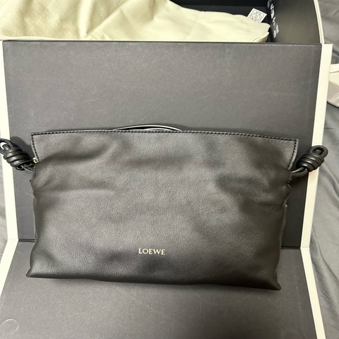 Loewe/羅意威 Flamenco  mini小福袋 牛皮黑色繩結單肩包斜