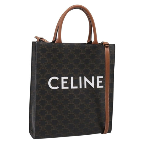 CELINE Macadam帆布Triomphe單肩包，皮革雙肩包，棕色/金色，正品 mr2902A