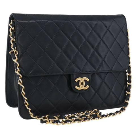 香奈兒 (CHANEL) 絎縫鏈條肩背包，羊皮材質，海軍藍金色雙C標誌，正品編號 200577V