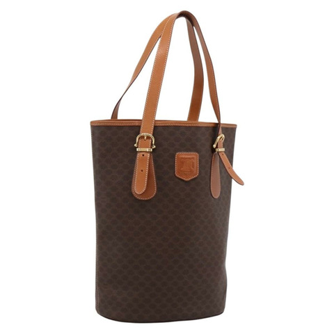 CELINE Macadam帆布托特包 PVC皮革 棕色 金色 正品 201267V