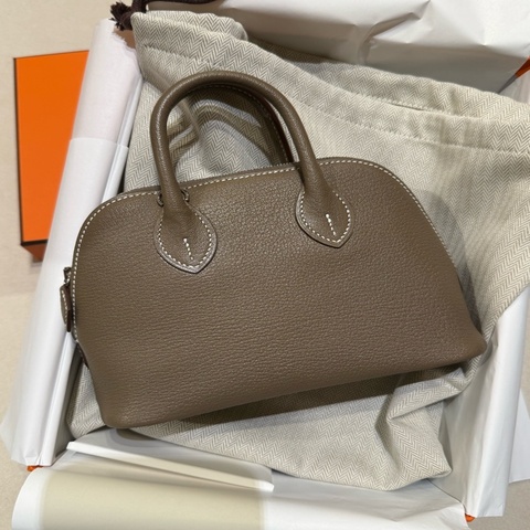 Hermes Mini Bolide Etoupe 大象灰 山羊皮銀釦G刻