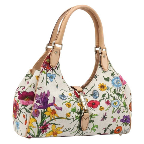 GUCCI 全新 Jackie Flora 單肩包 帆布 多色 金色 145819 正品 202962V