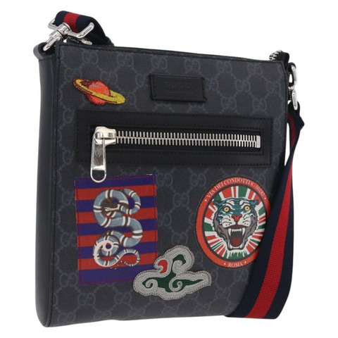 GUCCI GG Supreme Sherry Line 單肩包 PVC 黑色銀色 547751 正品 203212M