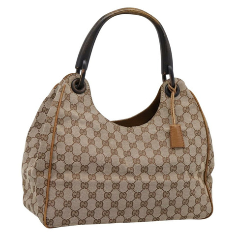 GUCCI GG帆布木柄手提包 米色帆布 106494 正品 200679V