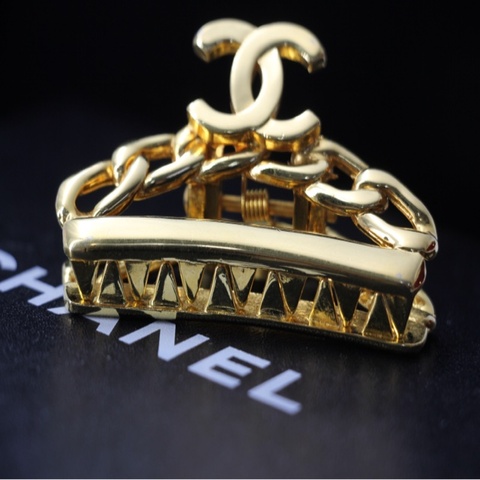Chanel Vintage 98P 鍍金鏈條髮夾