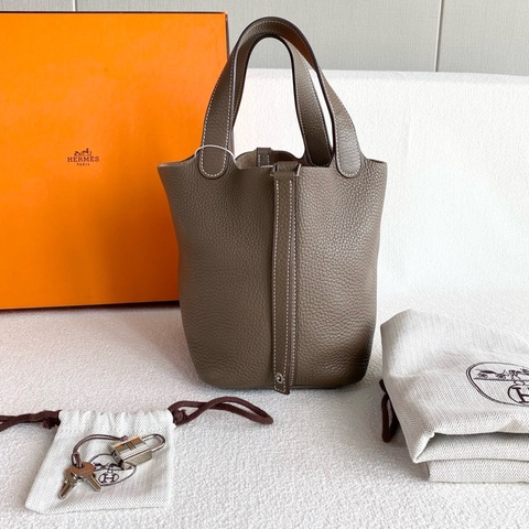 Hermes 愛馬仕 菜籃子 18 TC皮 大象灰 銀扣