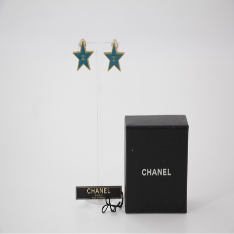 Chanel Vintage 01P 金屬藍綠色星星耳環