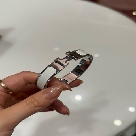 Hermès 愛馬仕Clic H系列窄版白銀琺瑯手鐲