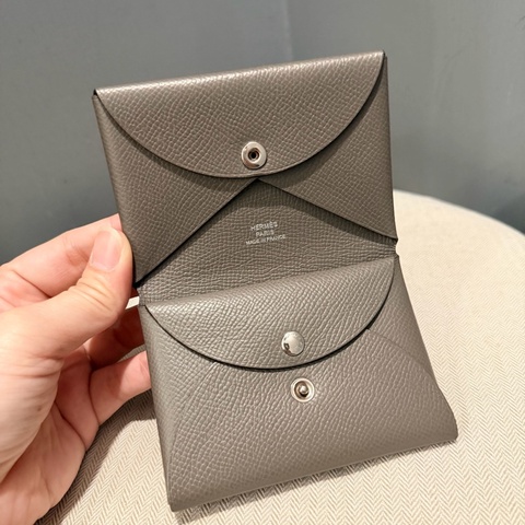 Hermes 愛馬仕 Calvi Duo 卡夾 零錢包 積雲灰