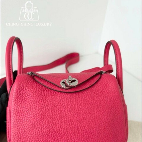 🌈Hermes🌟Mini Lindy一代💗極致粉銀扣💗99新🌈TC皮🌟有貼膜🌟minilindy🌟lindy🌟愛馬仕🌟