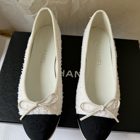 Chanel香奈兒粗呢黑白雙色芭蕾舞鞋