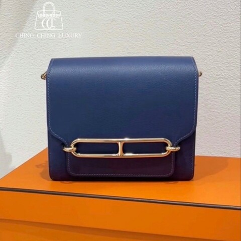 🌈Hermes💙Mini Roulis 19💙深藍色金扣🌟99新🌈Evercolor皮💙roulis19🌟miniroulis🌟roulis🌟愛馬仕🌟