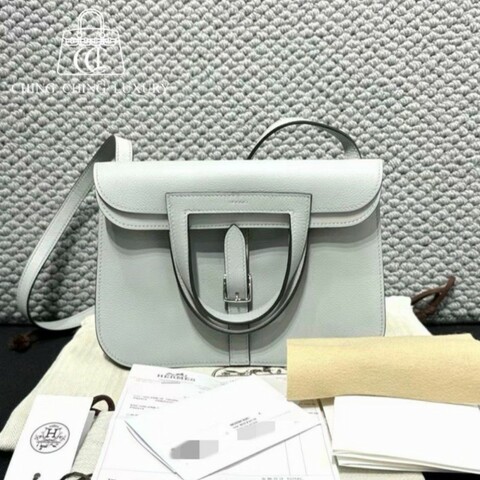 🌈Hermes🌈🩵Halzan 25🩵8U冰川藍銀扣🌈全新閑置🌟有單🌈Evercolor皮🌟有盒🩵Halzan25🌟halzan🌟愛馬仕🌟