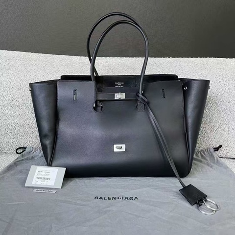 balenciaga巴黎世家  新款黑色中號銀扣雙根可調節肩帶光滑牛皮革托特包Tote包購物袋單肩斜挎手提包