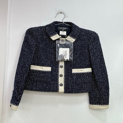 Chanel 香奈兒 1997 亞克力字母紐扣 翻領夾克上衣 vintage 38碼 缺一顆口袋紐扣