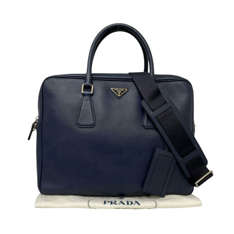☆ PRADA 普拉達 Navy Saffiano Leather Briefcase 深藍色十字紋皮革公事包-267016889