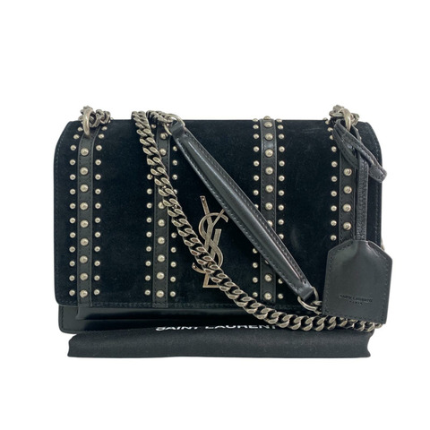 △ SAINT LAURENT 聖羅蘭 Black Calfskin And Suede Medium Sunset Shoulder Bag 黑色小牛皮和麂皮肩背包 FLY470426-267017515