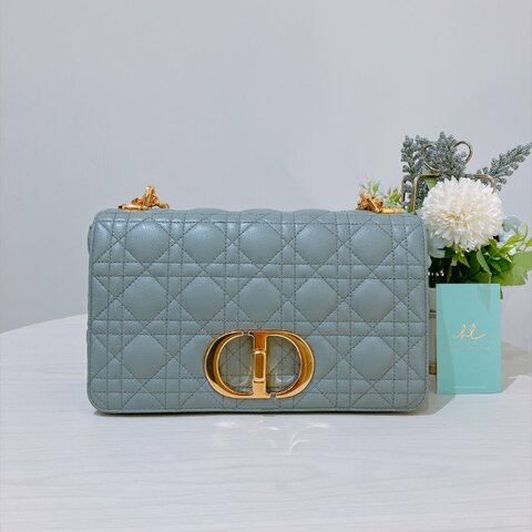 TK2146	Christian Dior 迪奧翻蓋式鍊帶包包 Caro Medium Chain Bag Calfskin Grey