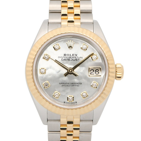 Rolex Datejust 10P 鑽石隨機序號腕錶 18K（黃金）不鏽鋼女士白色珍珠貝母錶殼 全新 279173NG