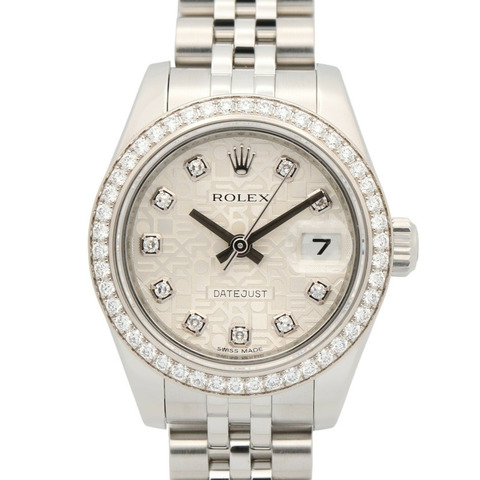 Rolex Datejust 鑽石錶圈 10P 隨機序號腕錶 18KWG（白金）不鏽鋼女士銀色電腦錶帶 Jubilee 錶鍊 179384G