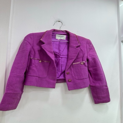Chanel香奈兒  vintage 96年秀款紫色絲絨邊短款外套 38碼