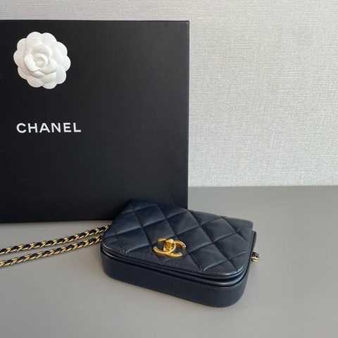 chanel 香奈兒黑金豆腐包斜挎包