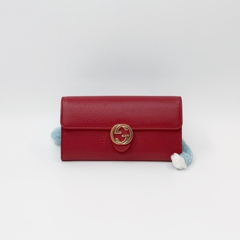 Gucci 經典正紅色金扣雙 G 翻蓋長夾 |✨Wisher惟奢名品✨