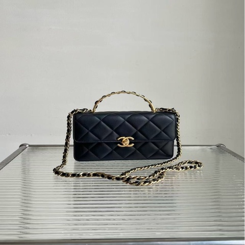 99🆕CHANEL 香奈兒24P羊皮黑金字母鏤空手柄cf鏈條包芯片 20 × 12.5 × 6.5cm