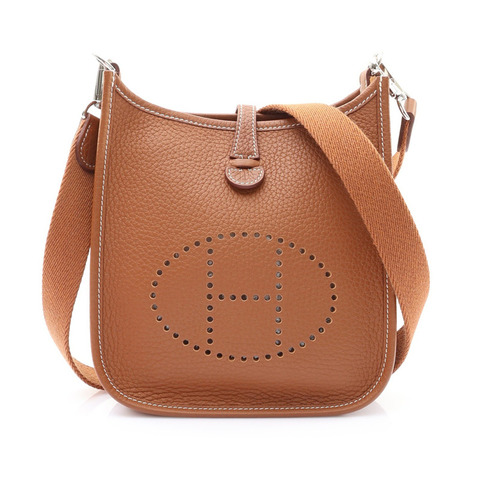 HERMES 愛馬仕 MiNi Evelyne 肩背包 金棕色 TC牛皮 B刻 銀扣 H069426CC