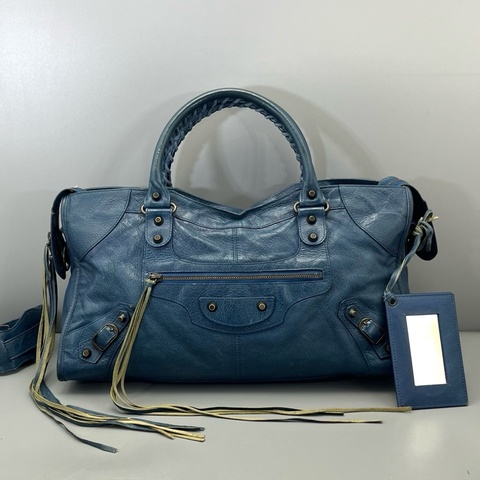 97新 Balenciaga 巴黎世家機車包超大號深藍色/42*21*17cm/