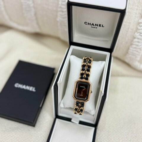 香奈兒 Chanel 黑金方糖手錶 黑色 金鏈＋皮｜閒置未使用