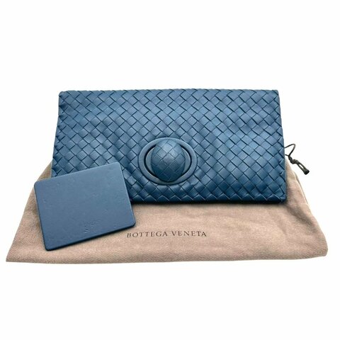 【美收精品】BOTTEGA VENETA藍色編織納帕革轉扣手拿包  D-53【隔月月中將轉賣至日本 上架期限30天】