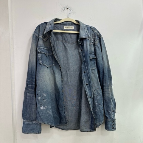 Saint Laurent YSL 牛仔單排扣長袖襯衫 M碼