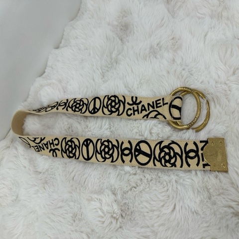 Chanel香奈兒 反戰腰帶90cm米色帆布款