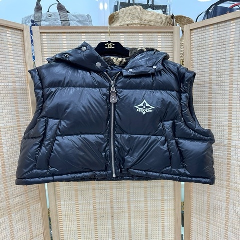 Louis Vuitton lv 路易威登 logo印花黑色連帽羽絨服拉鍊馬甲 36碼
