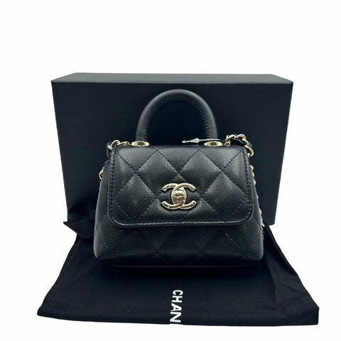 【美收精品】CHANEL 黑色荔枝紋小牛皮 Coco Handle 迷你手提兩用包 D-50【隔月月中將轉賣至日本 上架期限30天】