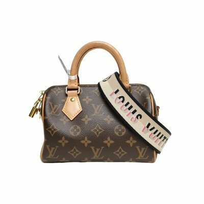 LOUIS VUITTON Speedy20可拆卸黑白寬肩帶老花PVC晶片