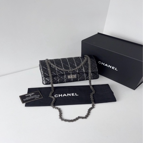 Chanel香奈兒🖤 黑銀菱格2.55雙蓋鏈條包💗 小號 閒置新帶膜 尺寸24*14*8