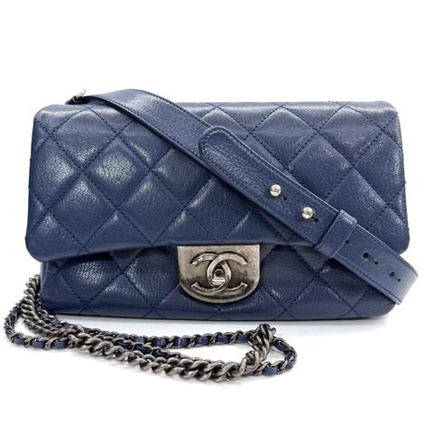 CHANEL 香奈兒 藍色牛皮25CM斜背包 NO.22 （無卡）